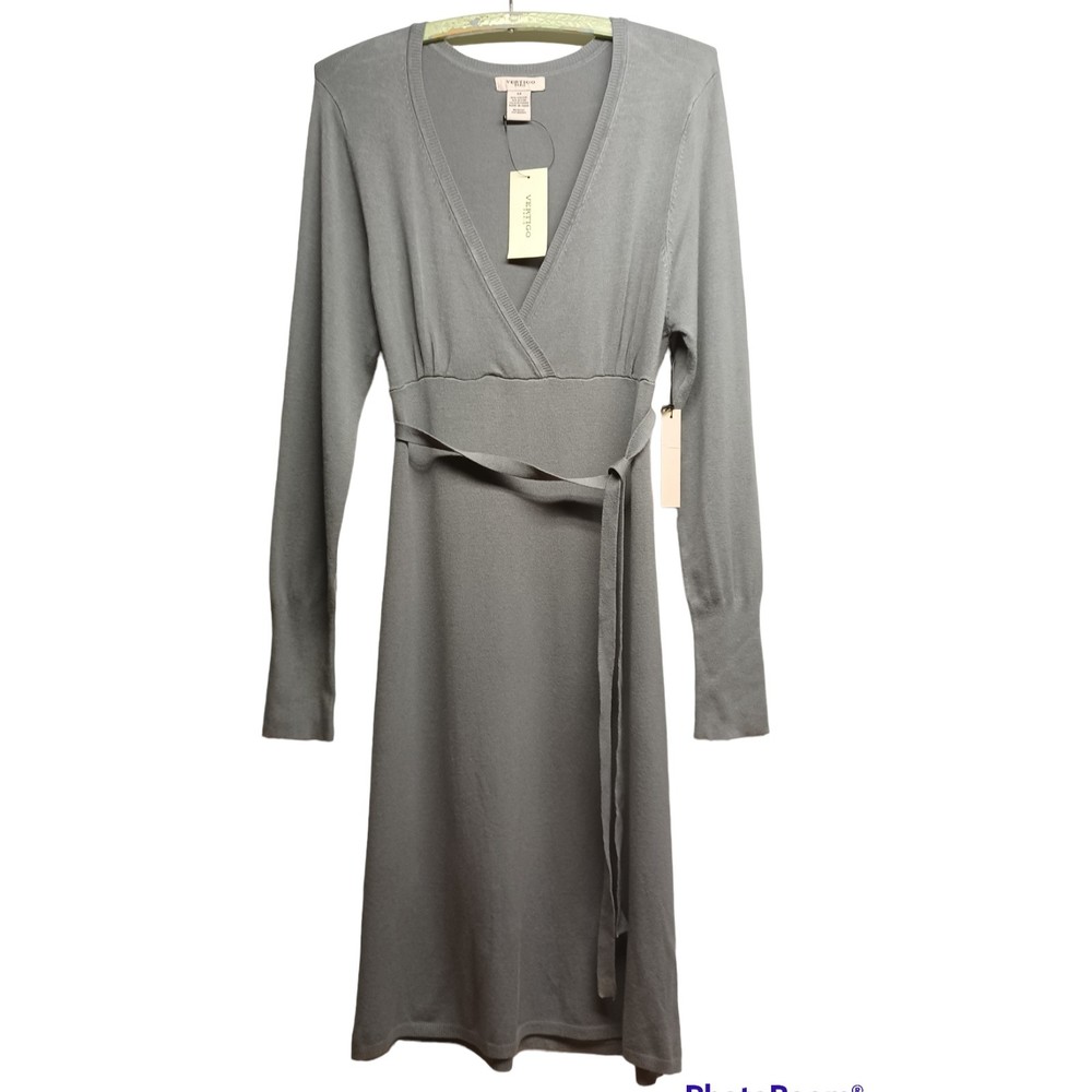 NEW VERTIGO PARIS SWEATER KNIT DRESS W WRAP TOP, SIZE M, GRAY